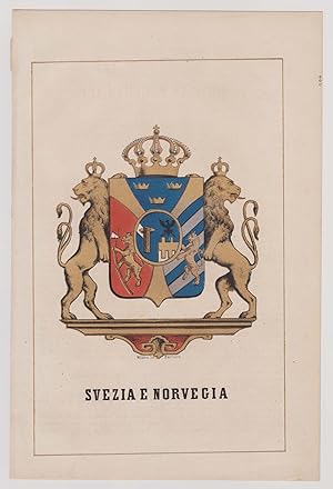 Stemma Svezia Norvegia Araldica Cromolitografia PAGNONI Milano 1857