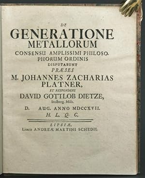 De Generatione Metallorum. Consensu amplissimi philosophorum ordinis disputabunt praeses M. Johan...