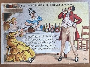 [Vintage menu/postcard, ca 1950] Les Aphorismes de Brillat-Savarin by Jean Paris, 100 x 150 mm. V...