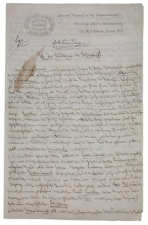 Seller image for An die Redaction des 'Volksstaat'". Autograph manuscript signed. for sale by Antiquariat INLIBRIS Gilhofer Nfg. GmbH