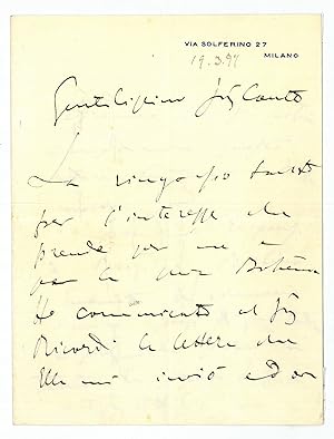 Image du vendeur pour Autograph letter signed ("GPuccini"). mis en vente par Antiquariat INLIBRIS Gilhofer Nfg. GmbH