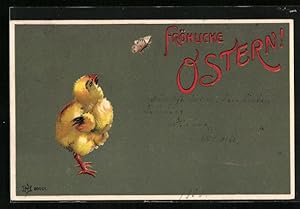 Bild des Verkufers fr Knstler-Ansichtskarte Ostergruss, Osterkken guckt dem Schmetterling hinterher zum Verkauf von Bartko-Reher