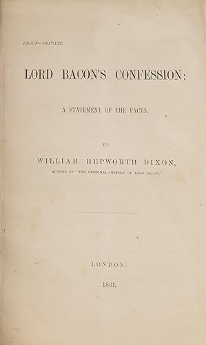 Immagine del venditore per Lord Bacon's Confession: A Statement of the Facts, London, 1861 venduto da The Lawbook Exchange, Ltd., ABAA  ILAB