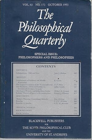 Seller image for The Philosophical Quarterly Vol. 43 No. 173 (October 1993) Special Issue: Philosophers and Philosophies for sale by Bookfeathers, LLC