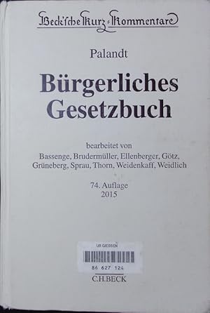 Bild des Verkufers fr Brgerliches Gesetzbuch. Mit Nebengesetzen, insbesondere mit Einfhrungsgesetz (Auszug) einschlielich Rom-I-, Rom-II- und Rom-III-Verordnungen sowie Haager Unterhaltsprotokoll und EU-Erbrechtsverordnung, Allgemeines Gleichbehandlungsgesetz (Auszug), Wohn- und Betreuungsvertragsgesetz, BGB-Informationspflichten-Verordnung, Unterlassungsklagengesetz, Produkthaftungsgesetz, Erbbaurechtsgesetz, Wohnungseigentumsgesetz, Versorgungsausgleichsgesetz, Lebenspartnerschaftsgesetz, Gewaltschutzgesetz. zum Verkauf von Antiquariat Bookfarm