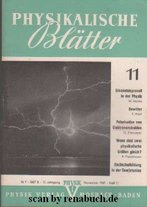 Physikalische Blätter, Ausgabe 11/1961