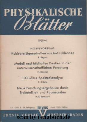 Physikalische Blätter, Ausgabe 6/1960