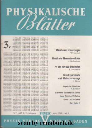 Physikalische Blätter, Ausgabe 3/1963