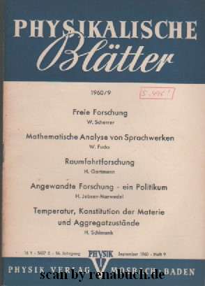 Physikalische Blätter, Ausgabe 9/1960