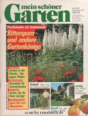 Mein schöner Garten, September 1987: Rittersporn, Teich, Apfelsorten, Gurken, Thripse, Beeteplan,...