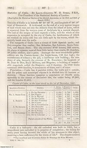 Immagine del venditore per Statistics of Cadiz. A rare original article from the Journal of the Royal Statistical Society of London, 1838. venduto da Cosmo Books