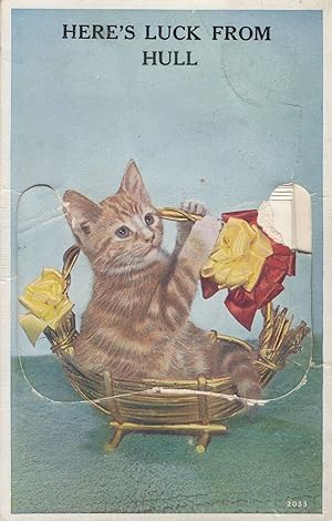 Seller image for Here's Luck From Hull Cat Mailing Novelty Postcard Please Read for sale by Postcard Finder