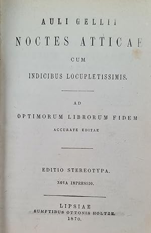 Bild des Verkufers fr AULI GELLII. NOCTES ATTICAE CUM INDICIBUS LOCUPLETISSIMIN. OTTONIS HOLTZE. 1870 zum Verkauf von Arte & Antigedades Riera