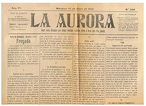 Imagen del vendedor de LA AURORA. Sert cada dissapte per donar ventim i altres erbes a n.es qui s?ho guany. Any VII. Manacor 16 de Mars de 1912. N 288 a la venta por Librera Torren de Rueda