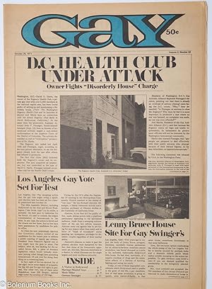 Immagine del venditore per Gay: vol. 2, #62, October 25, 1971: D.C. Health Club Under Attack venduto da Bolerium Books Inc.