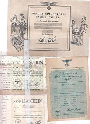 [4 Spendenscheine] Spinnstoffsammlungen 1941, 1942, 1943 und 1944.