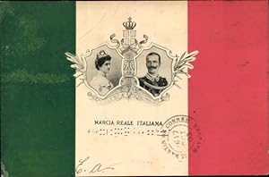 Seller image for Wappen Lied Ansichtskarte / Postkarte Knig Viktor Emanuel III von Italien, Elena von Montenegro, Marcia Reale Italiana for sale by akpool GmbH