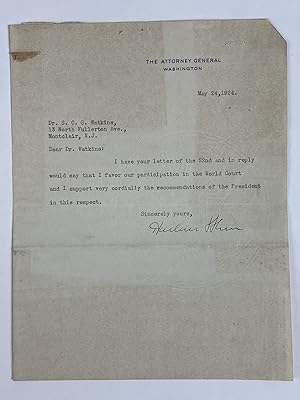 HARLAN F. STONE: TYPED LETTER SIGNED, AS ATTORNEY GENERAL (1924)