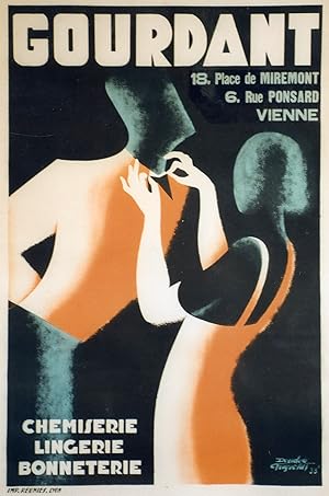 "CHEMISERIE GOURDANT" Affiche originale entoilée / Litho par Doudou FRAPOTAT / IMP. REUNIES Lyon ...