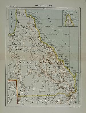 Queensland. Farblithographierte Karte. Amsterdam, Emrik & Binger 1882, 20 x 15 cm