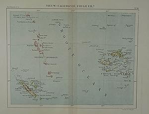 Nieuw-Caledonie, Fidsji Eil. Farblithographierte Karte. Amsterdam, Emrik & Binger 1882, 15 x 20 cm