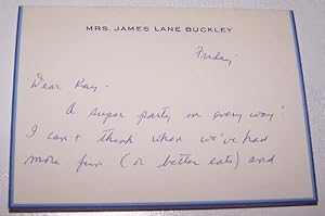 Manuscript Note written and Signed by Mrs. [Ann] James Lane Buckley on her printed notepaper to K...