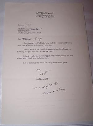 Typed letter to Kay Evans Signed by Art Buchwald on his Letterhead