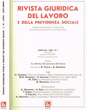 Seller image for Rivista giuridica del lavoro e della previdenza sociale. Anno LVIII-2007, n.1 for sale by Biblioteca di Babele