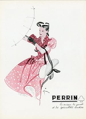 "GANT PERRIN" Annonce originale entoilée parue dans FORMES ET COULEURS en 1943 par GRUAU