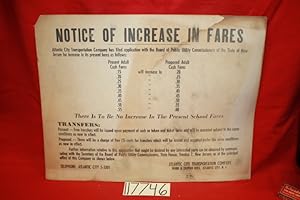 Image du vendeur pour Notice of Increase in Fares Atlantic City Transportation Co. Poster mis en vente par Princeton Antiques Bookshop