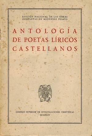 Bild des Verkufers fr Antologa de poetas lricos castellanos. Tomo IV. Parte 1: La poesa en la Edad Media. IV. (Edicin Nacional de las Obras Completas de Menndez Pelayo, XX. Edicin preparada por Enrique Snchez Reyes). zum Verkauf von La Librera, Iberoamerikan. Buchhandlung