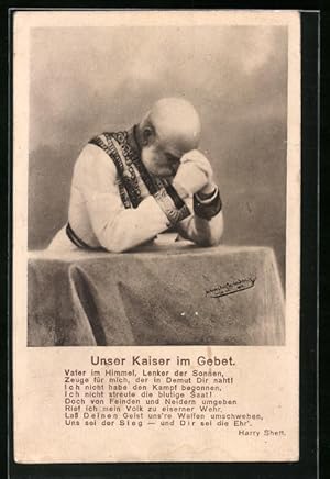 Ansichtskarte Unser Kaiser im Gebet, Kaiser Franz Josef I. von Österreich in Uniform