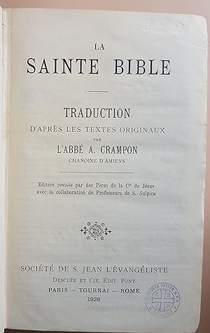 Seller image for La Sainte Bible: Traduction d'aprs les textes originaux for sale by books4less (Versandantiquariat Petra Gros GmbH & Co. KG)