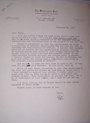 Typed Letter Signed by Robert G. Kaiser, Moscow Correspondent, on his Washington Post Letterhead
