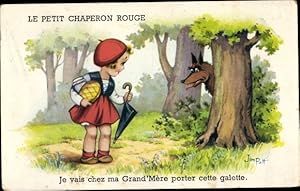 Seller image for Knstler Ansichtskarte / Postkarte Patt, Jim, Le Petit Chaperon Rouge, Rotkppchen mit Kuchen, Wolf for sale by akpool GmbH