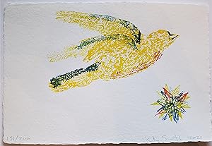Red Breast (Ltd. unique Watercolor using rubber stamps on handmade paper SIGNED by Kiki Smith)