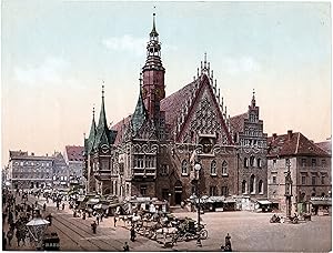 Bild des Verkufers fr Photochromdruck Breslau Rathaus Ostseite zum Verkauf von Versandantiquariat Hsl