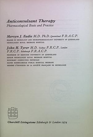 Image du vendeur pour Anticonvulsant Therapy: Pharmacological Basis and Practice mis en vente par books4less (Versandantiquariat Petra Gros GmbH & Co. KG)