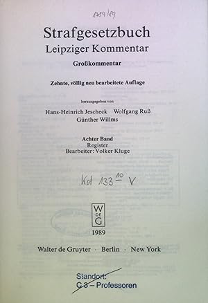 Seller image for Strafgesetzbuch; Leipziger Kommentar; Grokommentar: Bd. 8., Register. for sale by books4less (Versandantiquariat Petra Gros GmbH & Co. KG)