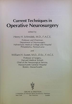 Image du vendeur pour Current Techniques in Operative Neurosurgery mis en vente par books4less (Versandantiquariat Petra Gros GmbH & Co. KG)