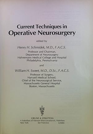 Imagen del vendedor de Current Techniques in Operative Neurosurgery a la venta por books4less (Versandantiquariat Petra Gros GmbH & Co. KG)