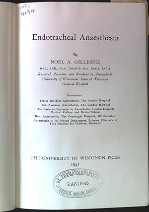 Image du vendeur pour Endotracheal Anaesthesia mis en vente par books4less (Versandantiquariat Petra Gros GmbH & Co. KG)