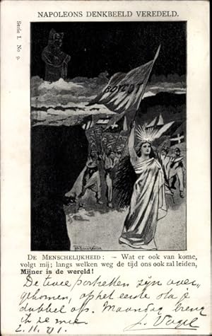 Bild des Verkufers fr Knstler Ansichtskarte / Postkarte Napoleons Denkbeeld Veredeld, De Menschelijkheid, Mijner is de wereld, Fahnen, Boycot zum Verkauf von akpool GmbH