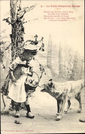 Seller image for Ansichtskarte / Postkarte Le petit Chaperon Rouge, Rotkppchen, Korb, Wolf for sale by akpool GmbH