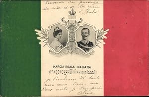 Seller image for Wappen Lied Ansichtskarte / Postkarte Knig Viktor Emanuel III von Italien, Elena von Montenegro, Marcia Reale Italiana for sale by akpool GmbH