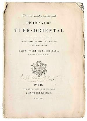 Image du vendeur pour El Lugat l Nev'iye [Title in Turkish] Dictionnaire turk-oriental destin principalement  faciliter la lecture des ouvrages de Bber, d'Aboul-Gzi et de Mir-Ali-Chir-Neva. Paris, Imprimerie Impriale, 1870. mis en vente par Charlotte Du Rietz Rare Books (ILAB)