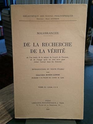 Bild des Verkufers fr De la Recherche de la Verit o l'on traite de la nature de l'esprit de l'homme, et de l'usage qu'il en doit faire pour viter l'erreur des Sciences. Introduction et Texte tabli par Genevive Rodis-Lewis. zum Verkauf von Antiquariat Thomas Nonnenmacher