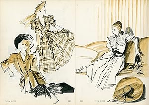 "NINA RICCI" Double annonce originale entoilée parue dans PLAIRE illustrée par GRUAU (1945)