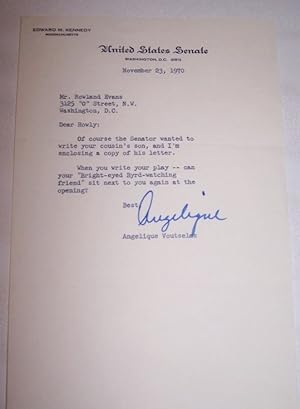 Typed Note Signed by Angelique Voutselas on Letterhead of Senator Edward M. Kennedy