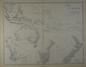 Oceania. Grenzkolorierte Stahlstich-Karte v. Keith Johnston aus "General Atlas". Edinburgh & Lond...